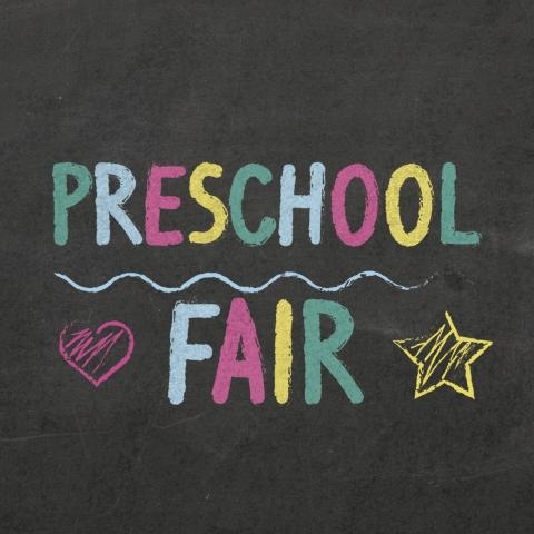 Chalk writing that says Preschool Fair