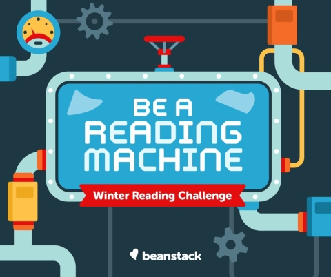 Gears with a sign in the middle that says, "Be a Reading Machine".